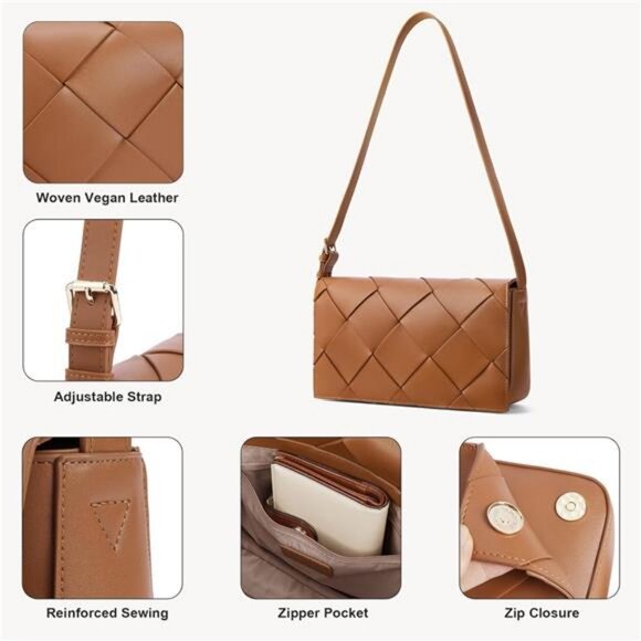 Woven Shoulder Bags for Women Trendy Small Crossbody Purse Leather Handbags - Picture 3 of 7